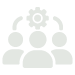 team collaboration icon with seven gears and three people
